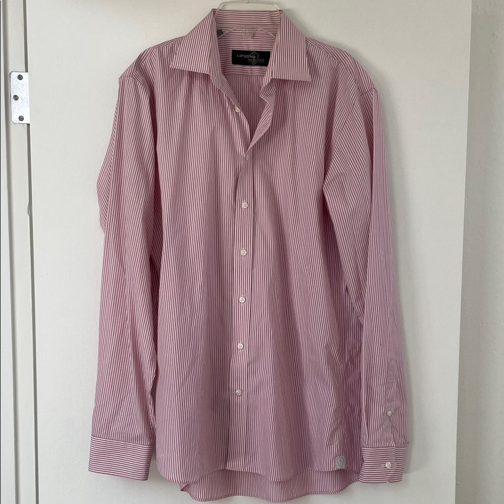Lipson Men's Pinkish—Red and White Striped Dress Shirt